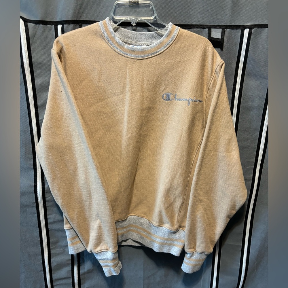 Champion cream and grey reverse weave heavy crew neck sweatshirt